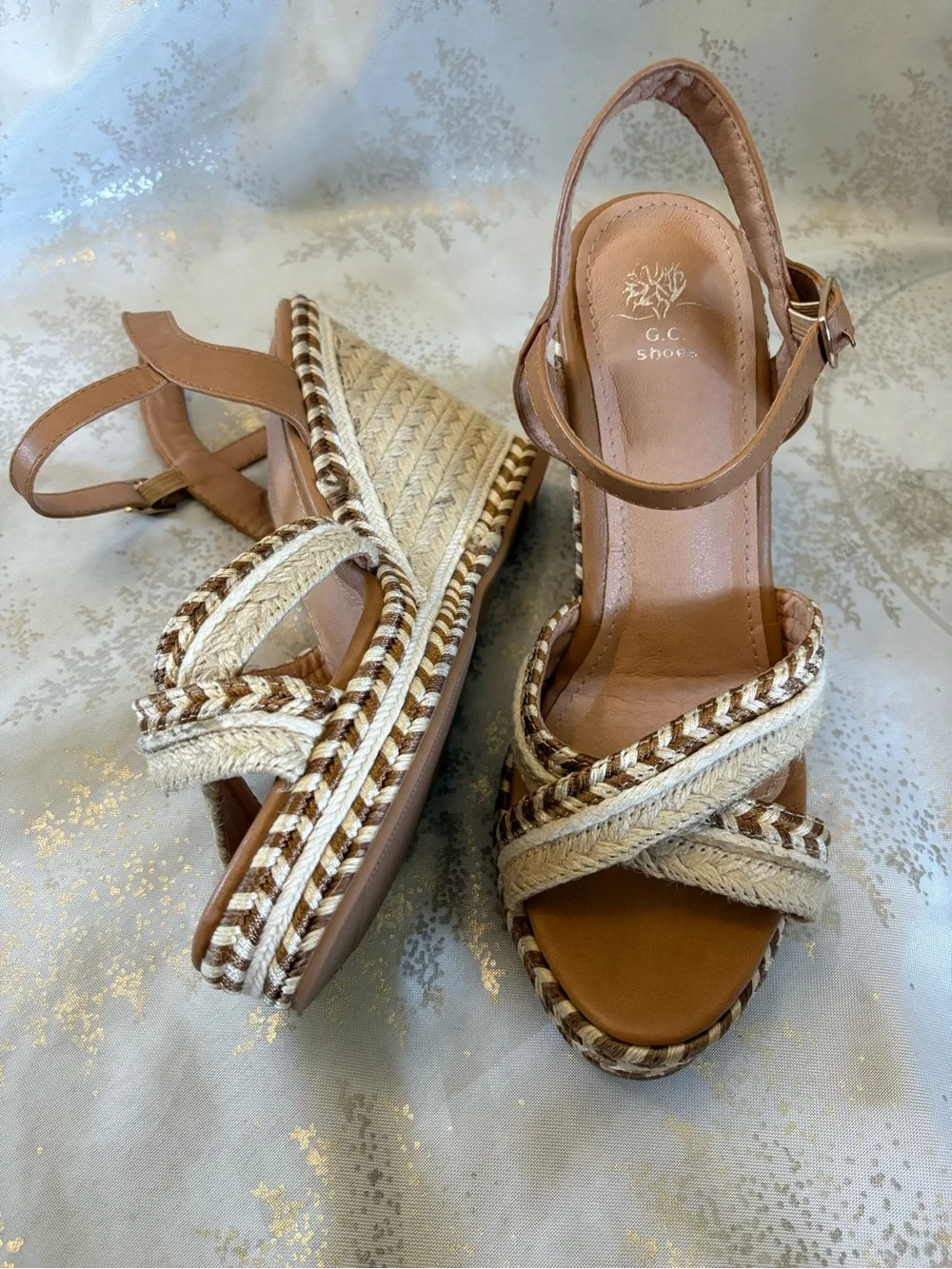 Braided Espadrille Platform Sandal - Tan & Cream